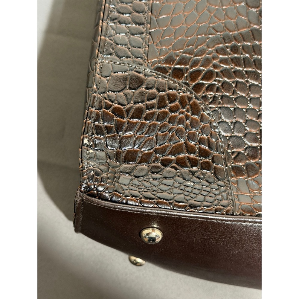 Coldwater Creek Brown Faux Crocodile Embossed Tote Shoulder Bag Silver Hardware - Picture 5 of 7